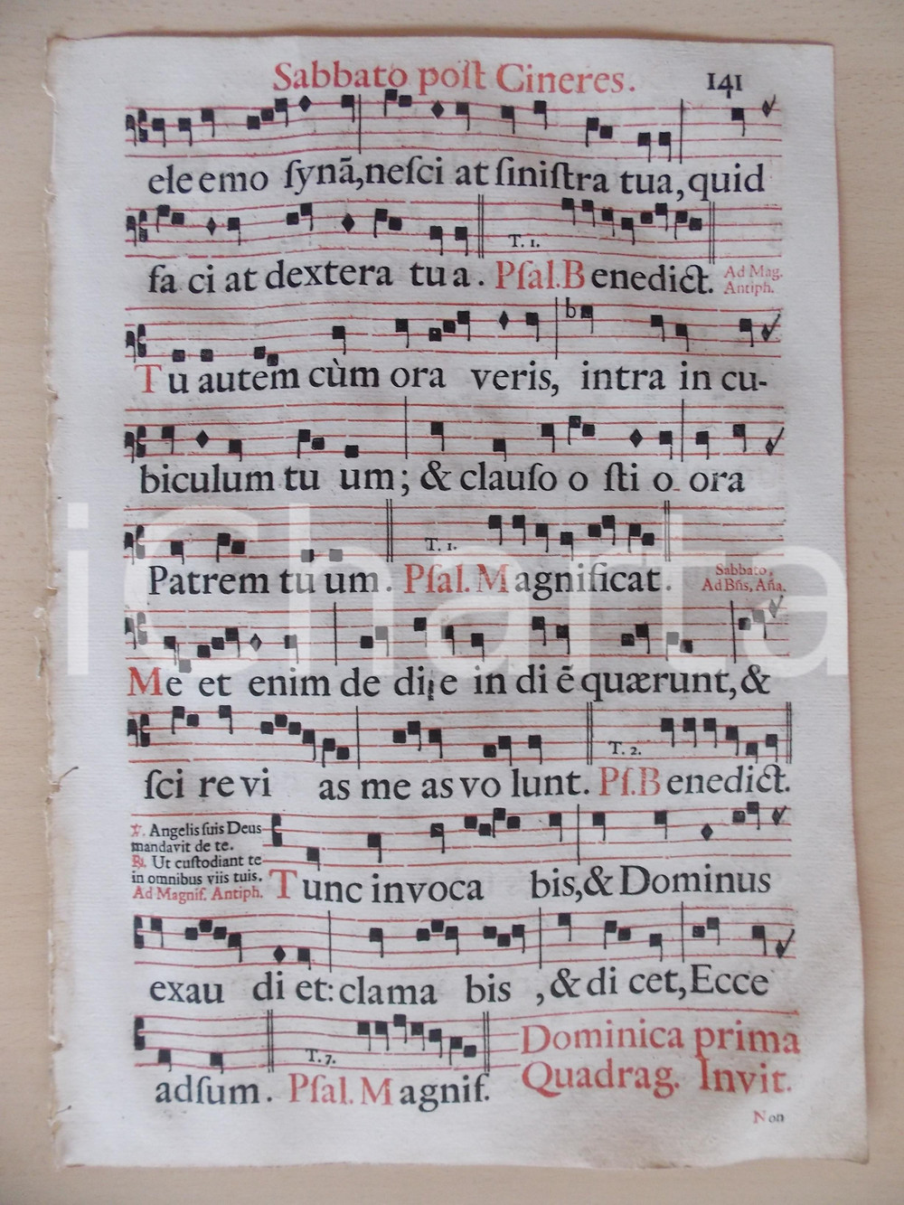 Libro, pubblicazione d epoca 1700 ca ANTIFONARIO ROMANO Pagina canti in rosso e nero Sabato dopo CENERI 1