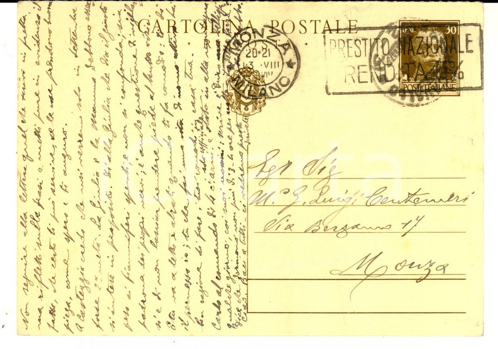 Manoscritto, lettera originale 1936 BAGNACAVALLO RA Giuseppe CENTEMERI al figlio Gian Luigi per concorso 1