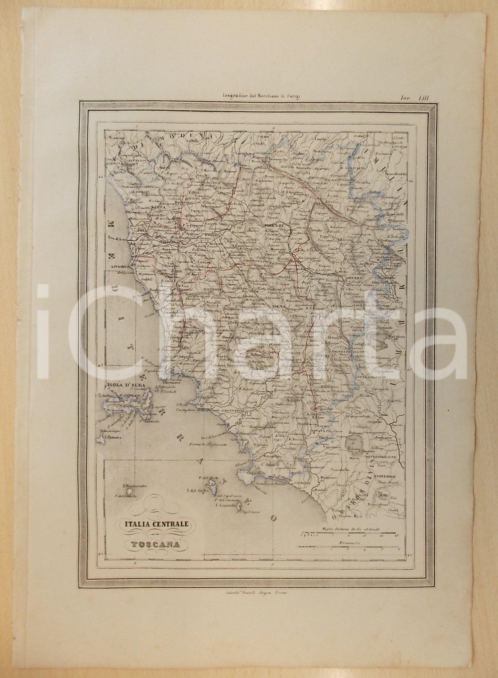 Stampa, bozzetto originale 1864 Atlante Geografico Universale  ITALIA Centrale Toscana GUIGONI Tav LIII 1