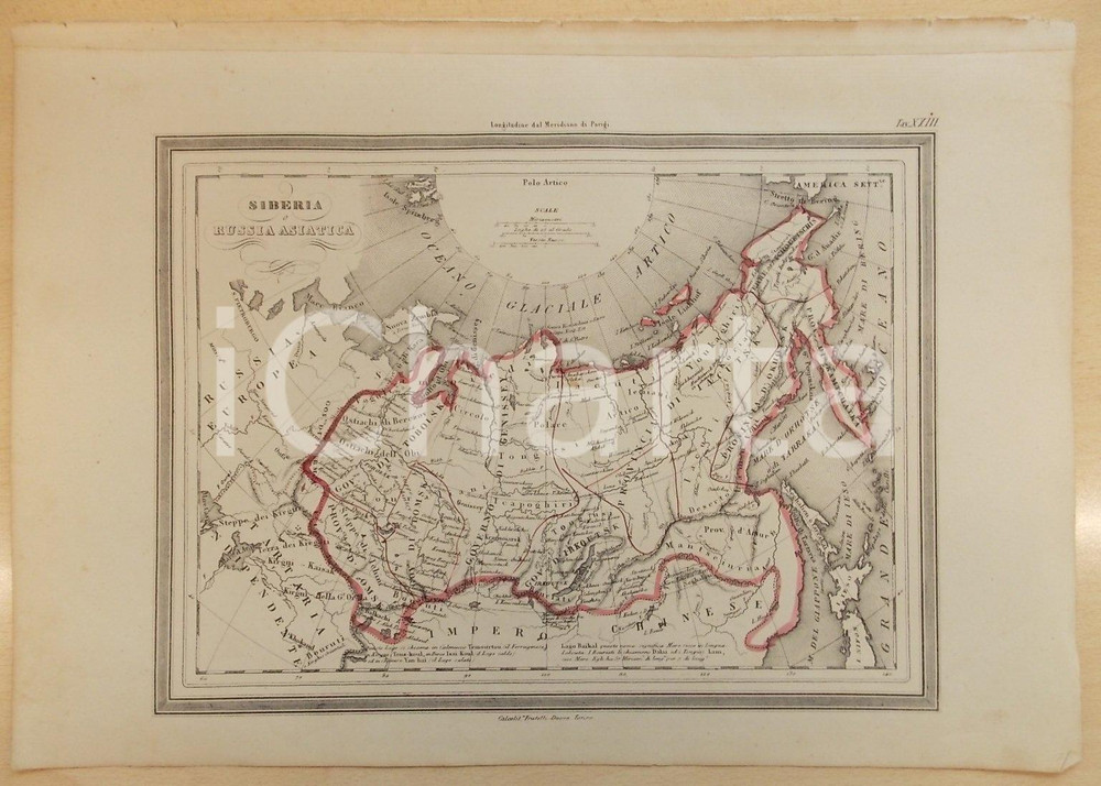 Stampa, bozzetto originale 1864 Atlante Universale  Siberia o Russia Asiatica Ed. GUIGONI Tav. XXIII 1