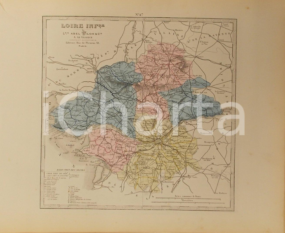 Stampa, bozzetto originale 1870 ca Grand Atlas DÃ©partemental de la France  Loire InfÃ©rieure PILON Tav. 47 1