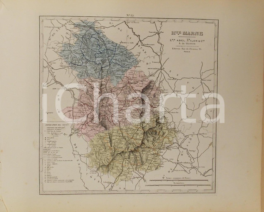 Stampa, bozzetto originale 1870 ca Grand Atlas DÃ©partemental de la France  Haute Marne Ed. PILON Tav. 55 1