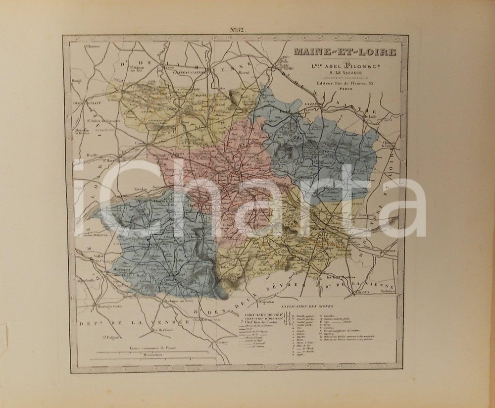 Stampa, bozzetto originale 1870 ca Grand Atlas DÃ©partemental de la France  Maine et Loire PILON Tav. 52 1