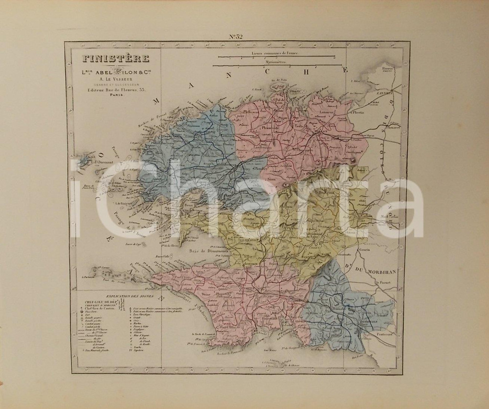 Stampa, bozzetto originale 1870 ca Grand Atlas DÃ©partemental de la France  FinistÃ¨re Ed. PILON Tav. 32 1