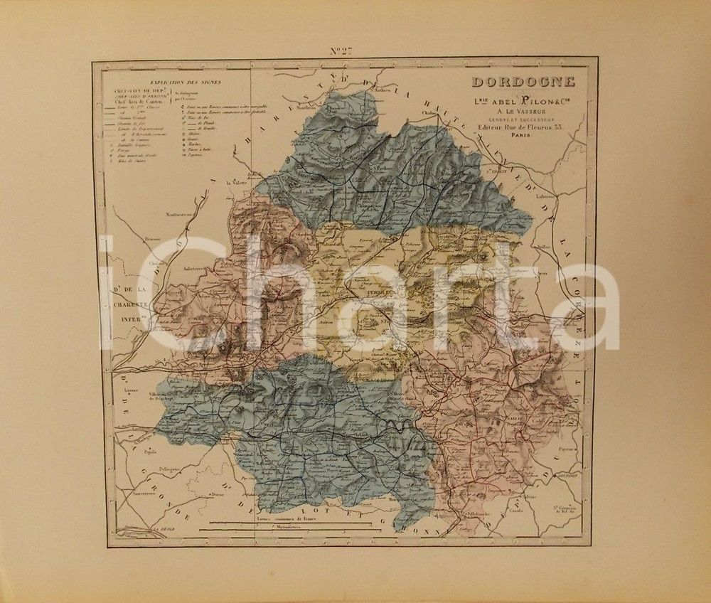 Stampa, bozzetto originale 1870 ca Grand Atlas DÃ©partemental de la France  Dordogne Ed. PILON Tav. 27 1