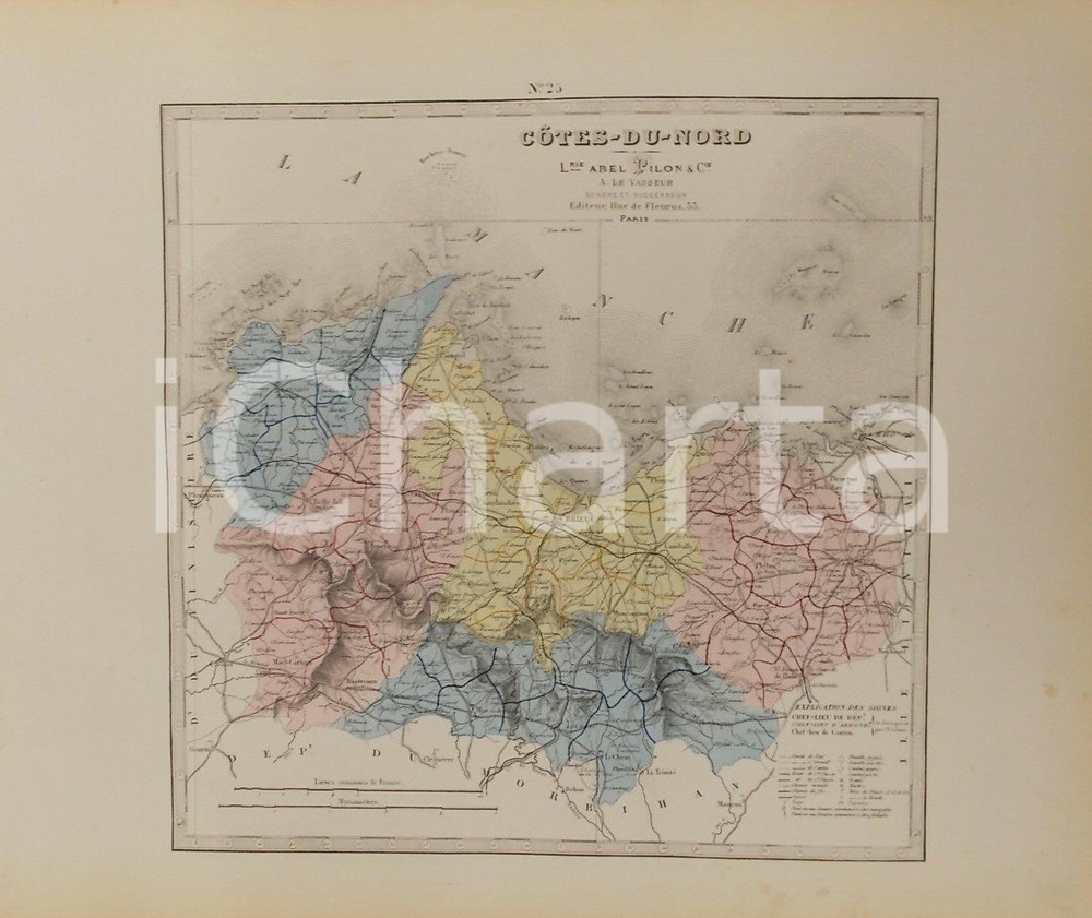 Stampa, bozzetto originale 1870 ca Grand Atlas DÃ©partemental de la France  CÃ´tes du Nord Ed. PILON Tav 25 1