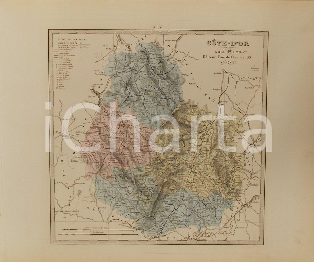 Stampa, bozzetto originale 1870 ca Grand Atlas DÃ©partemental de la France  CÃ´ted Or Ed. PILON Tav. 24 1