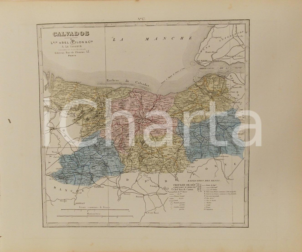 Stampa, bozzetto originale 1870 ca Grand Atlas DÃ©partemental de la France  Calvados Ed. PILON Tav. 17 1