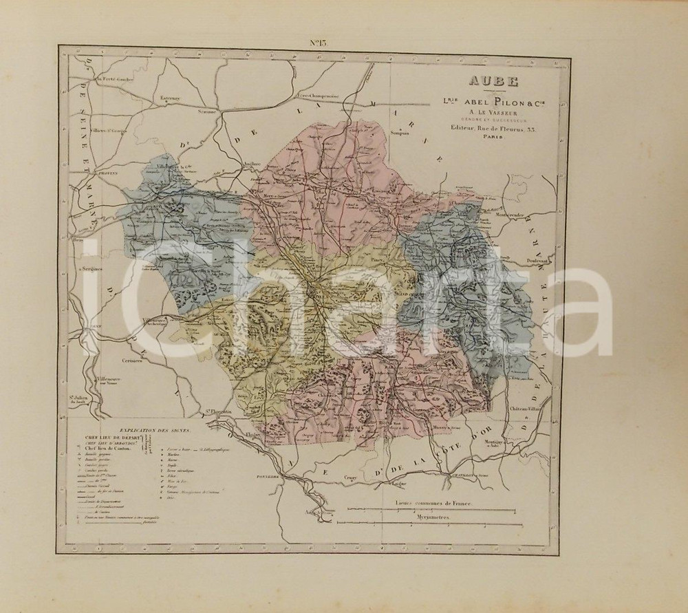 Stampa, bozzetto originale 1870 ca Grand Atlas DÃ©partemental de la France  Aube Ed. PILON Tav. 13 1