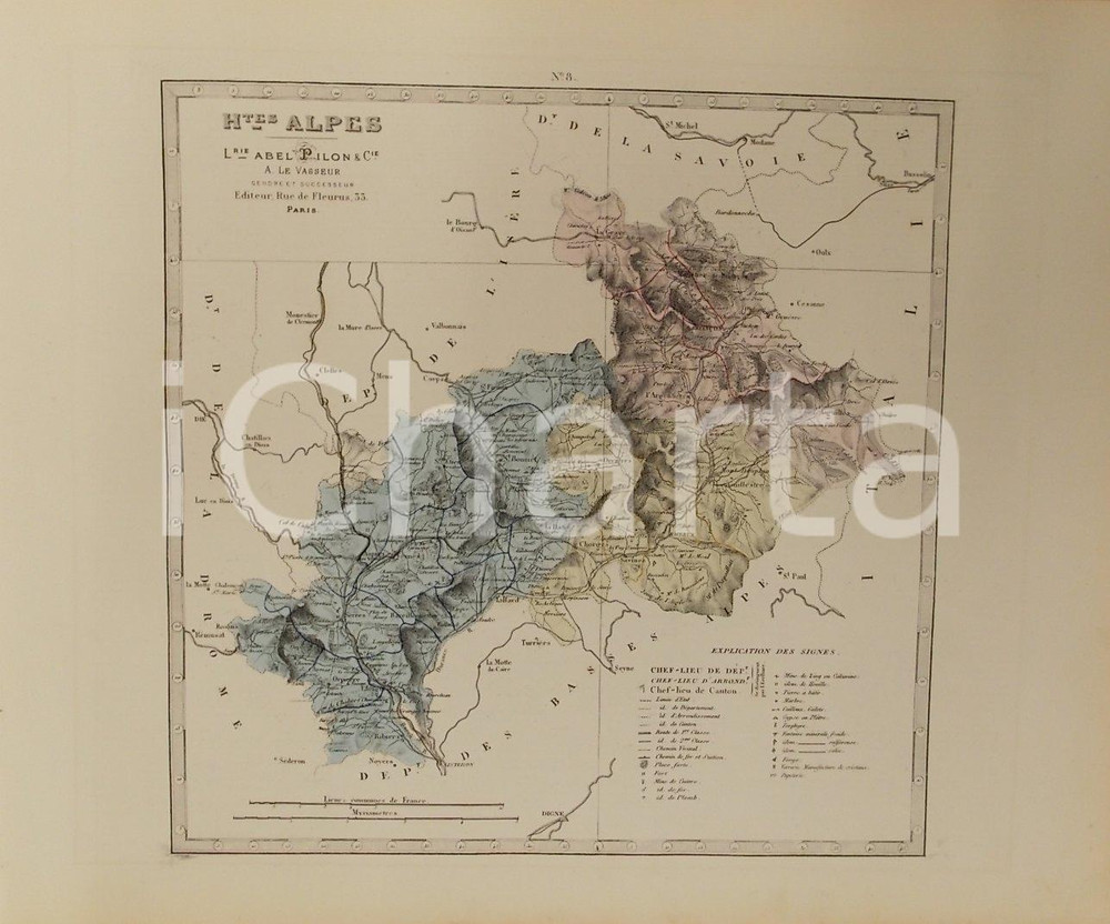 Stampa, bozzetto originale 1870 ca Grand Atlas DÃ©partemental de la France  Hautes Alpes Ed. PILON Tav. 8 1