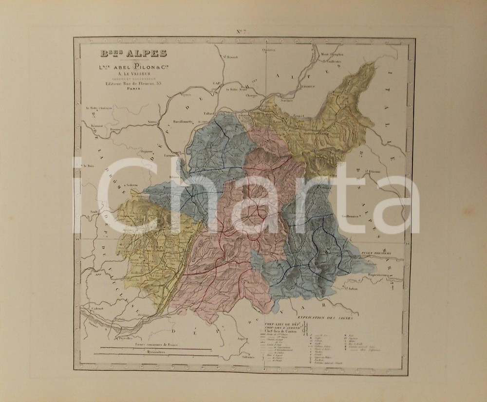 Stampa, bozzetto originale 1870 ca Grand Atlas DÃ©partemental de la France  Basses Alpes Ed. PILON Tav. 7 1