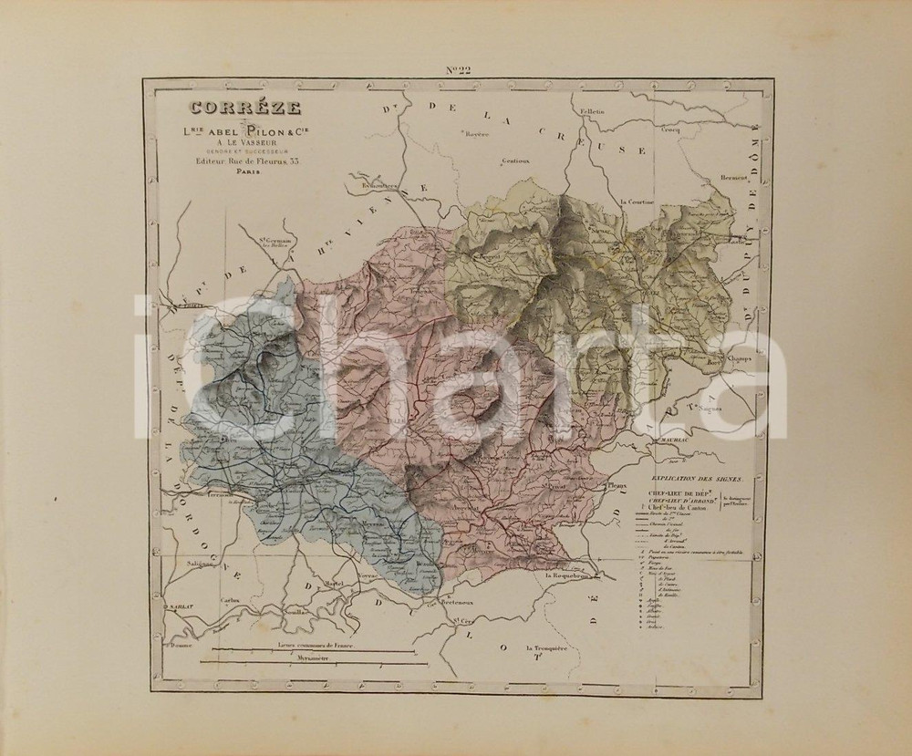 Stampa, bozzetto originale 1870 ca Grand Atlas DÃ©partemental de la France  CorrÃ©ze Ed. PILON Tav. 22 1