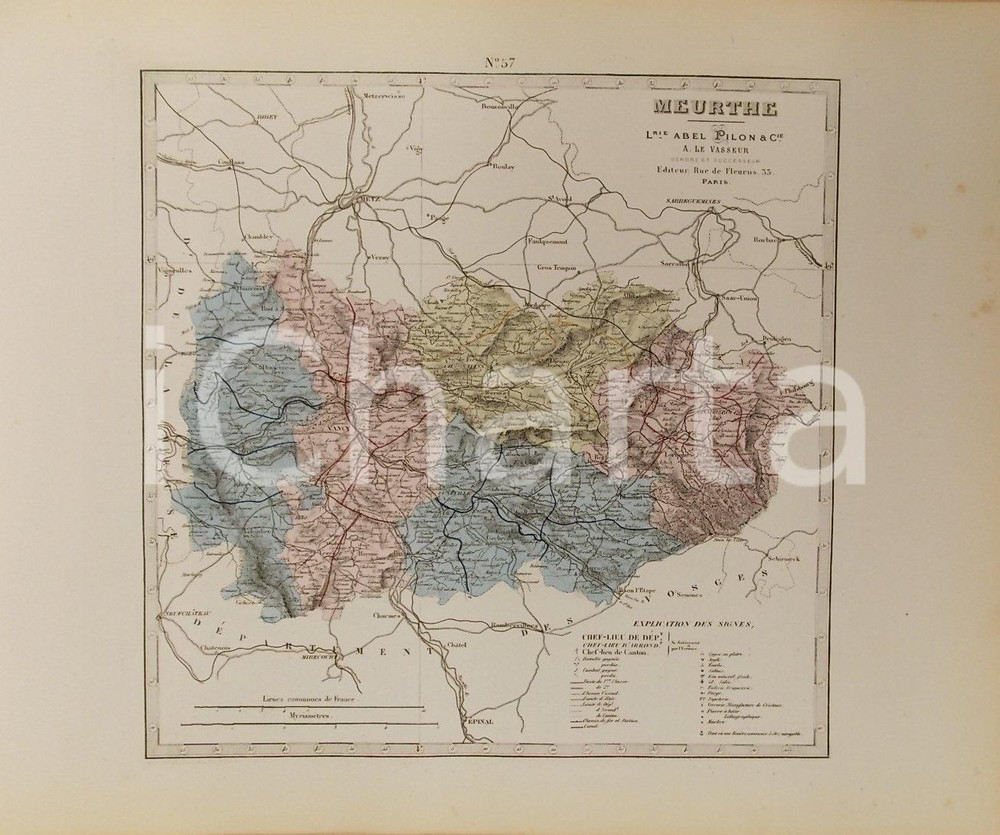 Stampa, bozzetto originale 1870 ca Grand Atlas DÃ©partemental de la France  Meurthe Ed. PILON Tav. 57 1
