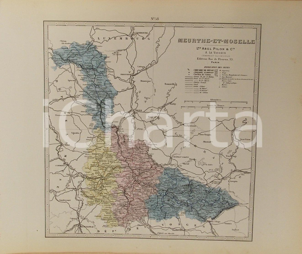 1870 ca Atlas Départemental de la France - Meurthe-et-Moselle *Ed. PILON Tav. 58