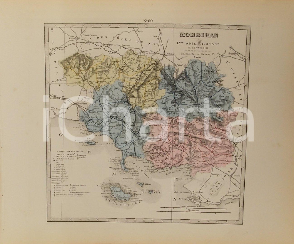 Stampa, bozzetto originale 1870 ca Grand Atlas DÃ©partemental de la France  Morbihan Ed. PILON Tav. 60 1