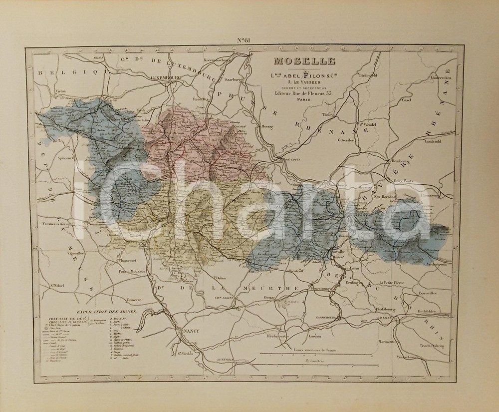 Stampa, bozzetto originale 1870 ca Grand Atlas DÃ©partemental de la France  Moselle Ed. PILON Tav. 61 1