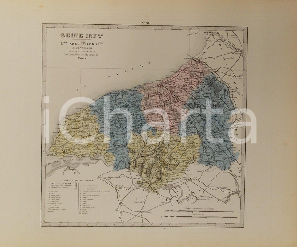 Stampa, bozzetto originale 1870 ca Grand Atlas Départemental de la France  Seine Inférieure PILON Tav. 80 1