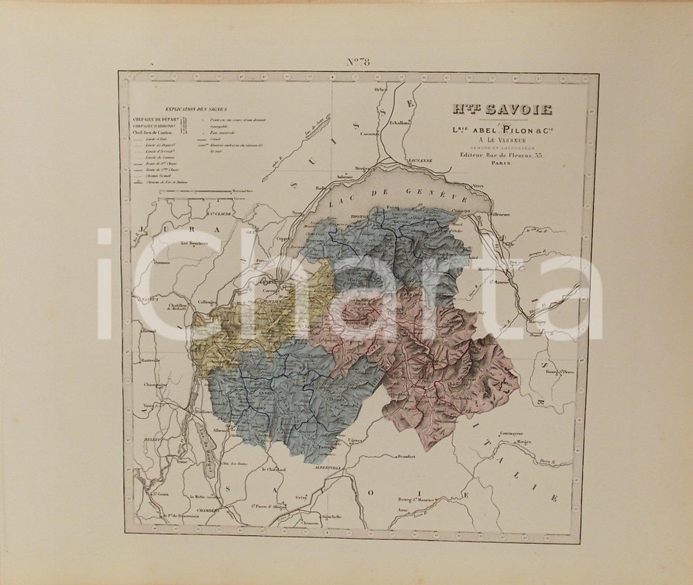 Stampa, bozzetto originale 1870 ca Grand Atlas DÃ©partemental de la France  Haute Savoie Ed. PILON Tav. 78 1