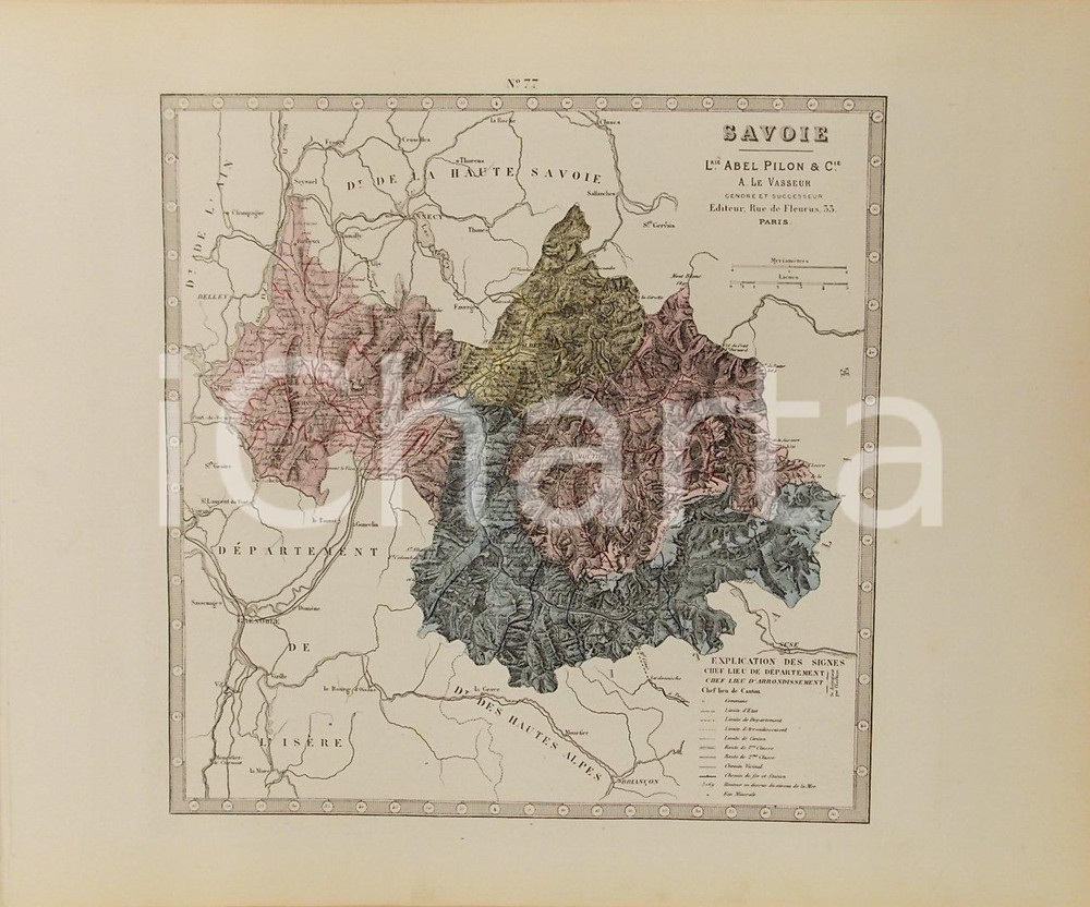 Stampa, bozzetto originale 1870 ca Grand Atlas DÃ©partemental de la France  Savoie Ed. PILON Tav. 77 1