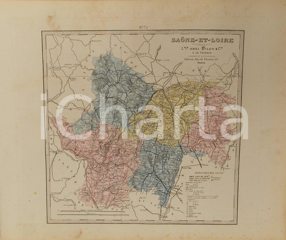 1870 ca Grand Atlas Départemental de la France Saône-et-Loire *Ed. PILON Tav. 75