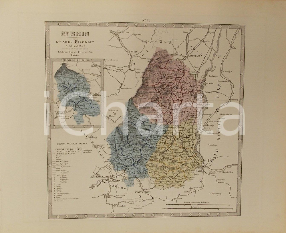 Stampa, bozzetto originale 1870 ca Grand Atlas DÃ©partemental de la France  Haut Rhin Ed. PILON Tav. 72 1