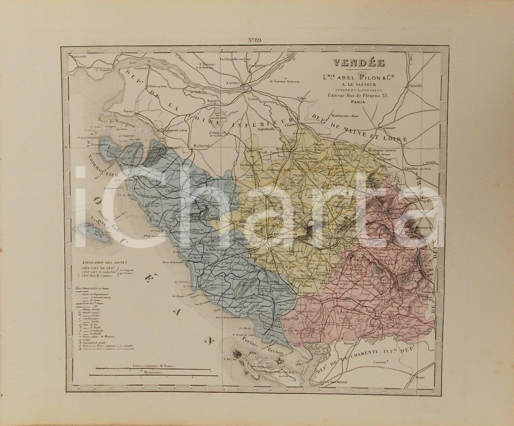 1870 ca Grand Atlas Départemental de la France - Vendée *Ed. PILON Tav. 89 Mappa