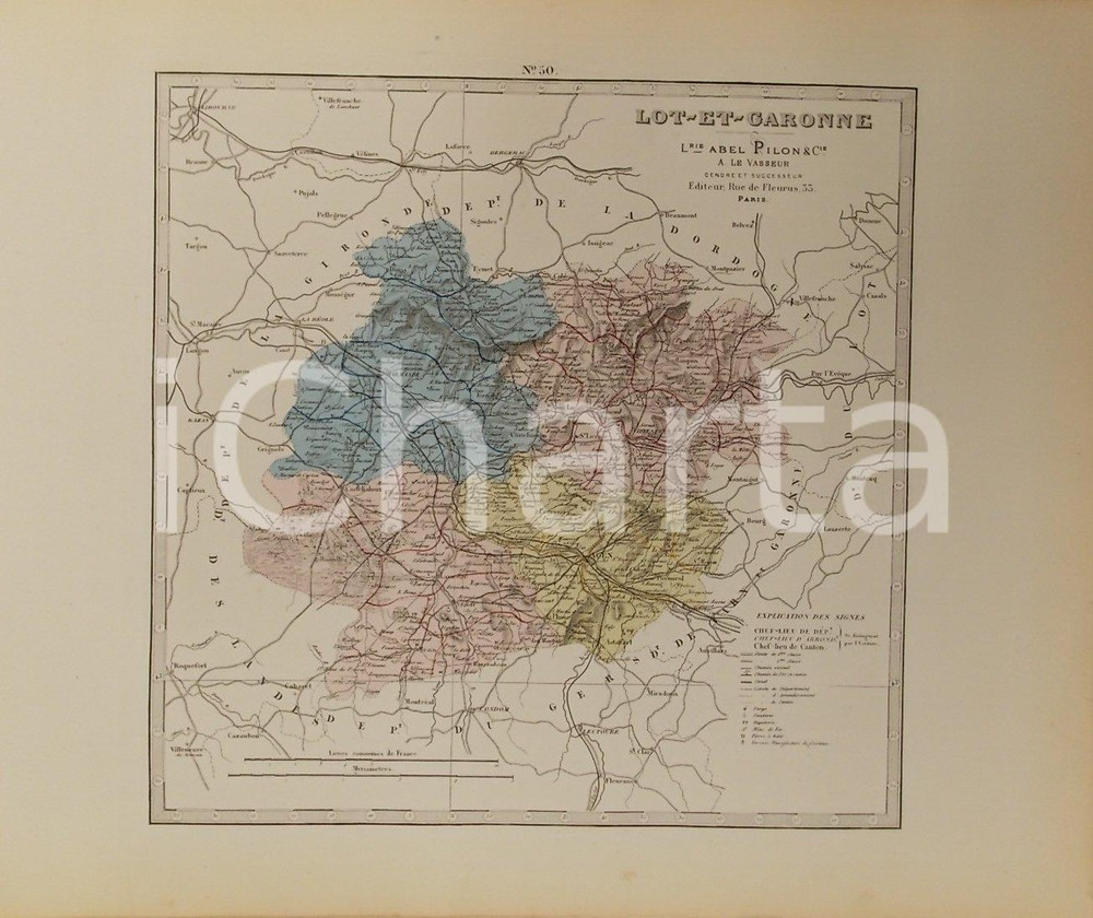 Stampa, bozzetto originale 1870 ca Grand Atlas DÃ©partemental de la France  LotetGaronne PILON Tav. 50 1