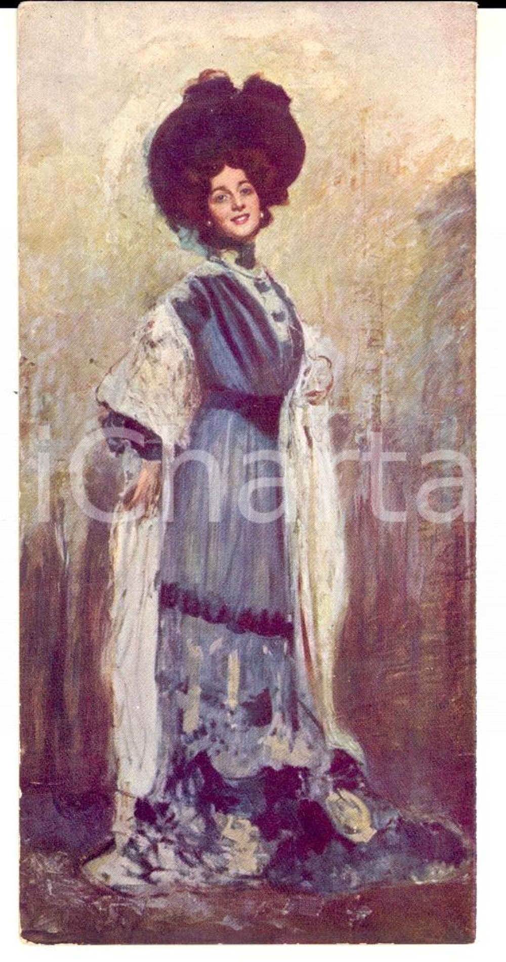 Cartolina originale da collezione 1915 ca ARTE Giovane donna in abito blu Cartolina ILLUSTRATA  FP NV 7x4 cm 1