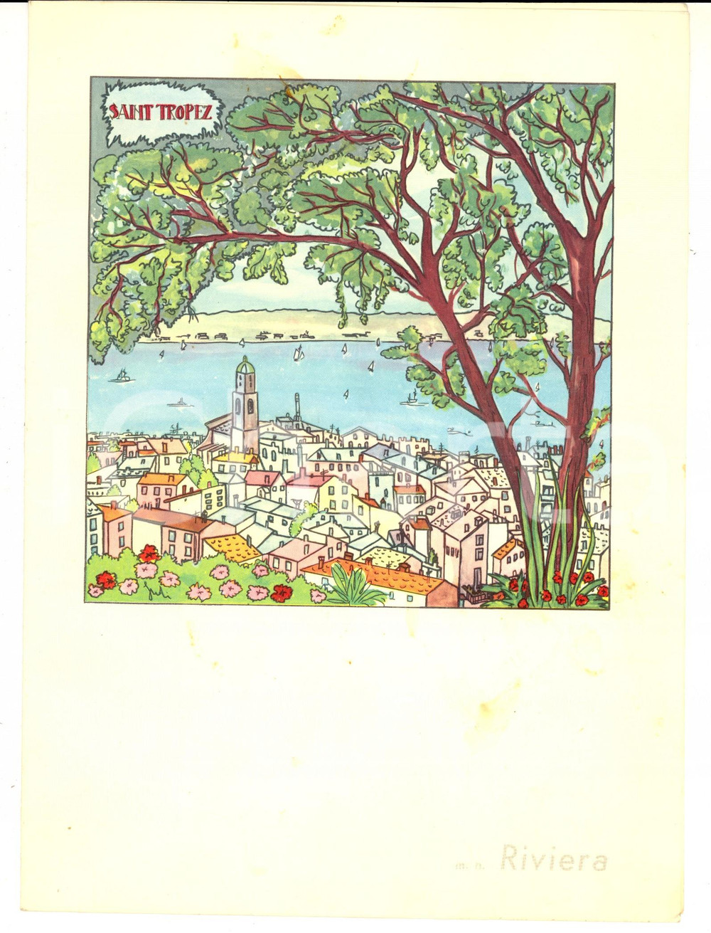 1962 RIVIERA CRUISES Motonave RIVIERA PRIMA Menù -  SAINT-TROPEZ Illustrato