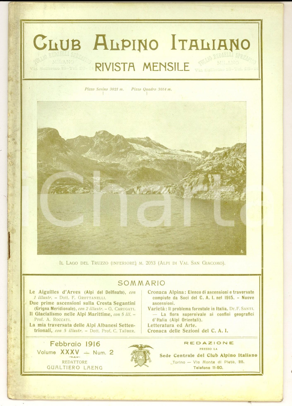 Giornale, rivista storica 1916 CLUB ALPINO ITALIANO Ascensioni cresta SEGANTINI Rivista anno XXXV nÂ°2 1