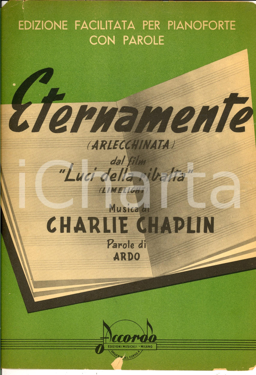 Oggetto da collezione cartaceo 1952 Charlie CHAPLIN LUCI DELLA RIBALTA Eternamente Arlecchinata Spartito 1