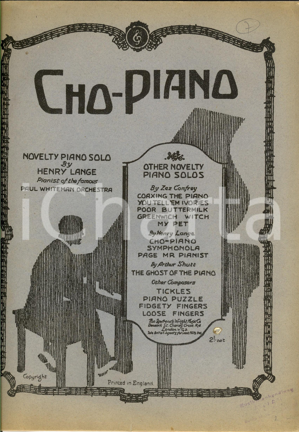 Oggetto da collezione cartaceo 1930 ca Henry LANGE CHOPIANO Novelty Piano Solo  Spartito musicale 1