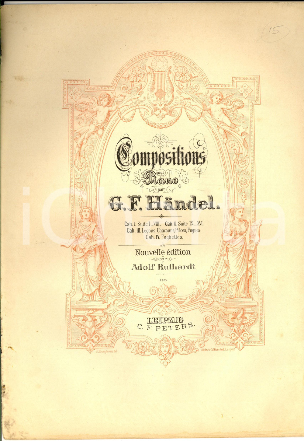 Oggetto da collezione cartaceo 1880 ca HAENDEL Compositions pour piano ed. RUTHARDT Spartito PETERS LEIPZIG 1