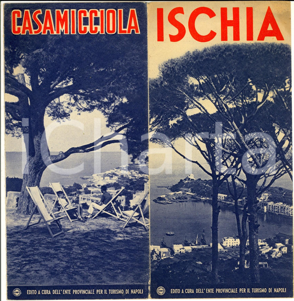 Materiale pubblicitario d’epoca 1949 CASAMICCIOLA  ISCHIA NA Pieghevole turistico illustrato 10 x 22 cm 1