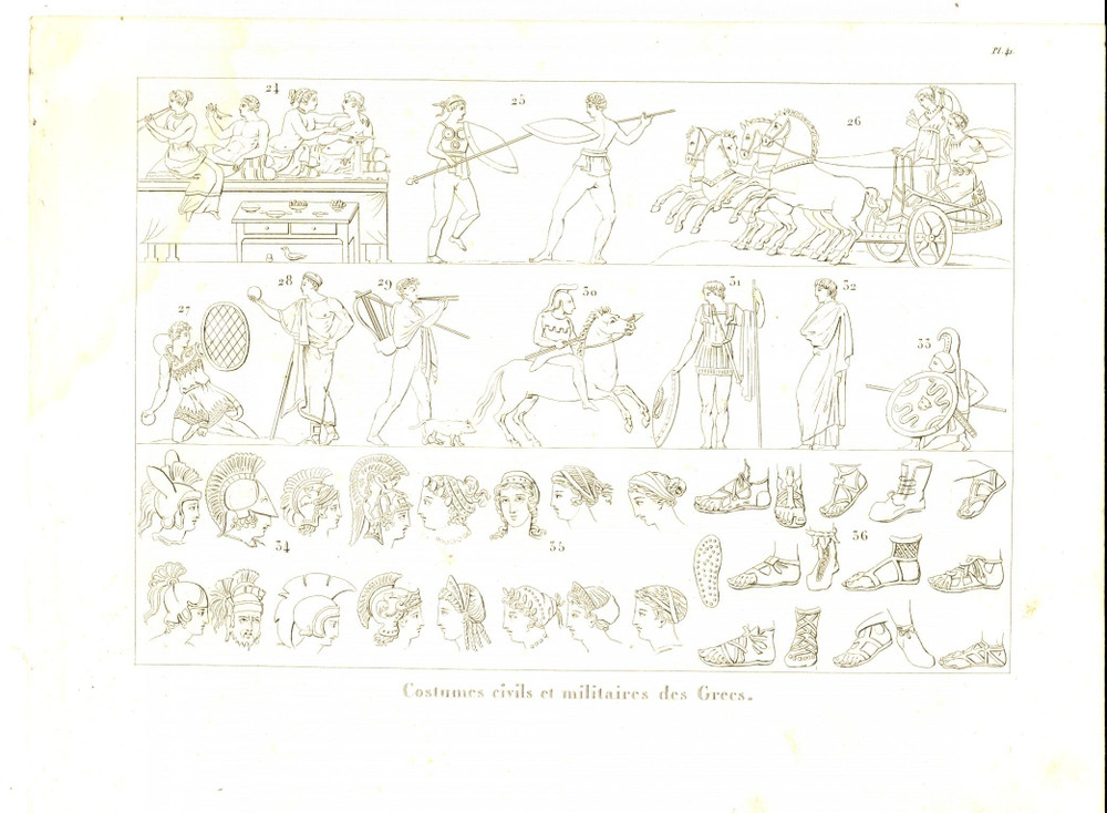 Stampa, bozzetto originale 1830 Anacharsis en GrÃ¨ce  Costumes civils et militaires des Grecs Gravure 41 1