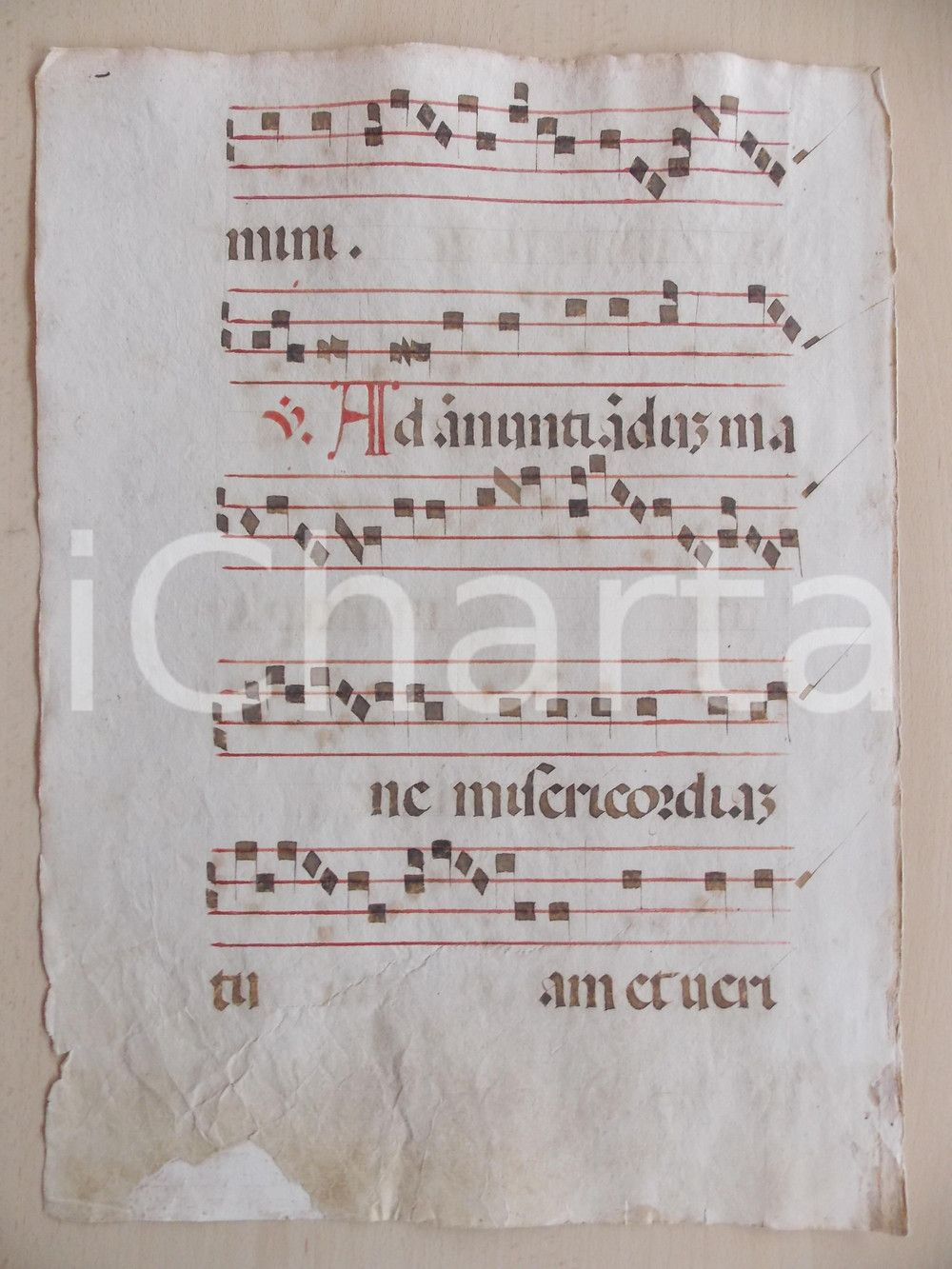 Libro, pubblicazione d epoca 1600 ca ANTIFONARIO ROMANO Pagina manoscritta rosso nero Salmo AD ADNUNTIANDUM 1