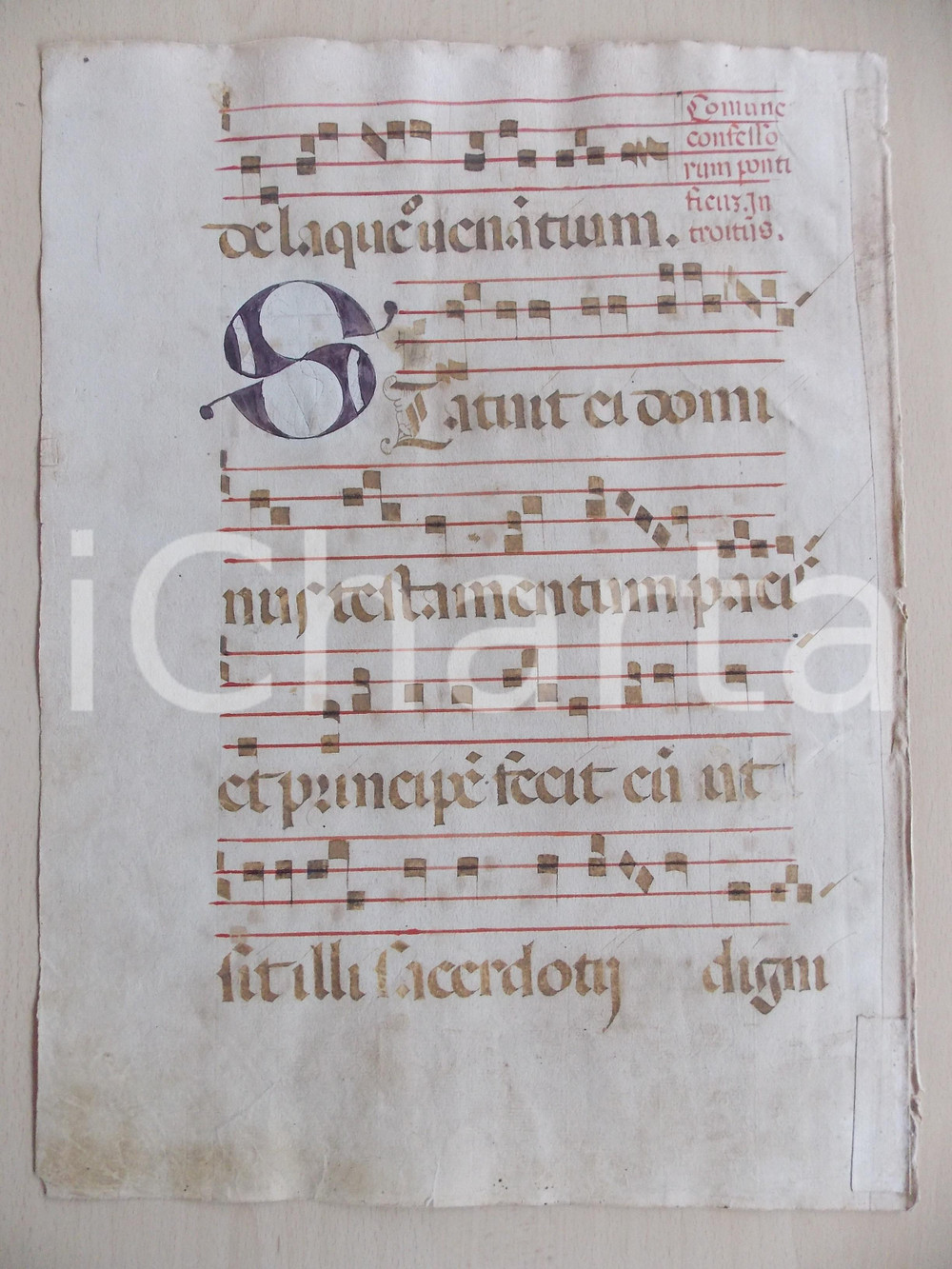 Libro, pubblicazione d epoca 1600 ca ANTIFONARIO ROMANO Pagina manoscritta canti rosso nero Salmo STATUIT EI 1