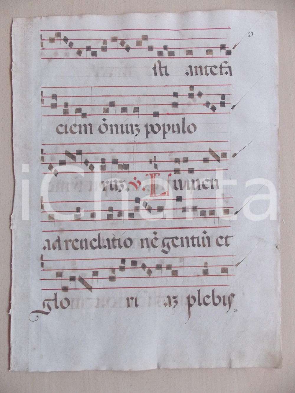 Libro, pubblicazione d epoca 1600 ca ANTIFONARIO ROMANO Pagina manoscritta canti rosso e nero Salmo LUMEN 1