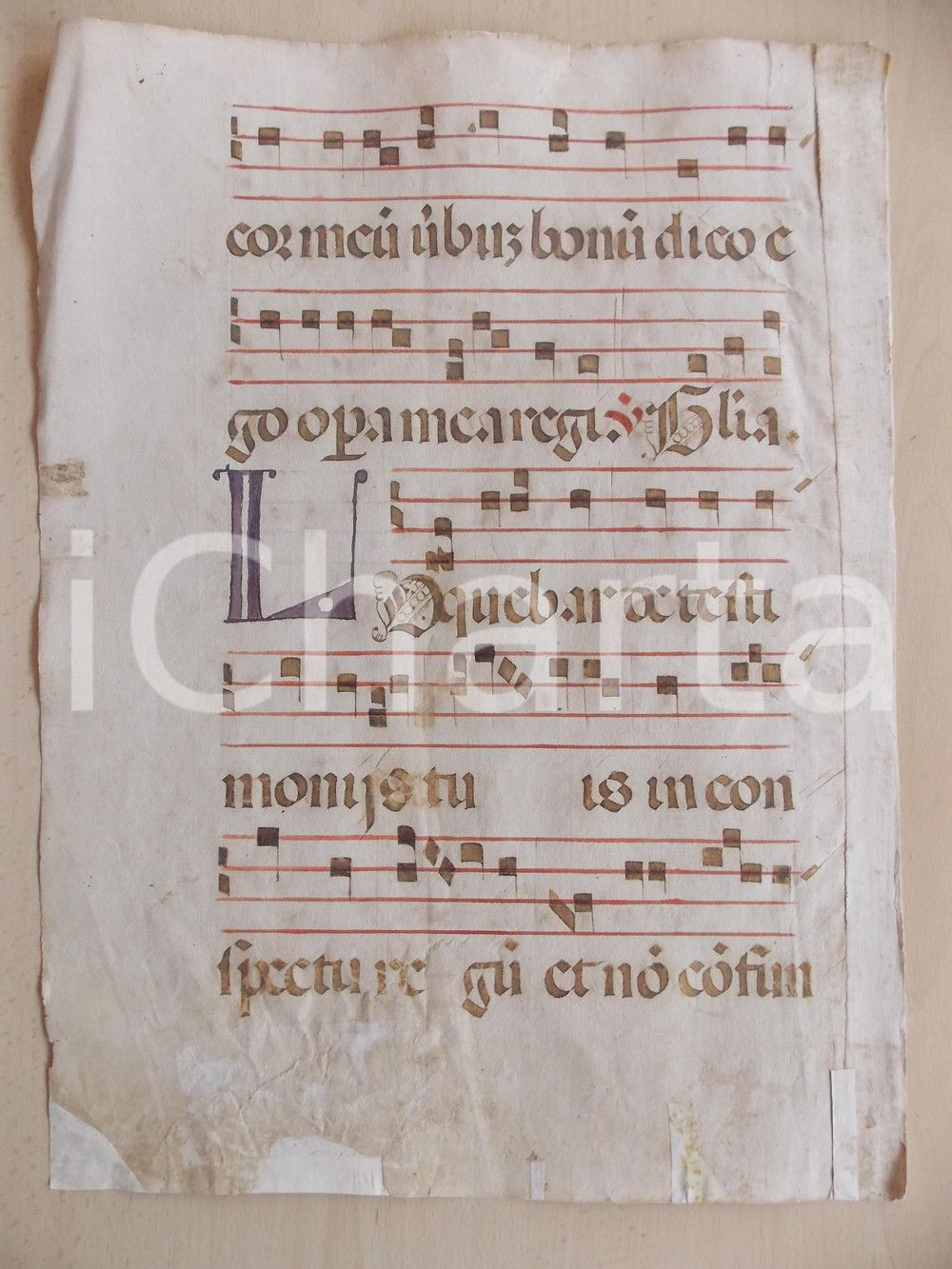 Libro, pubblicazione d epoca 1600 ca ANTIFONARIO ROMANO Pagina manoscritta canti rosso e nero Salmo LOQUEBAR 1