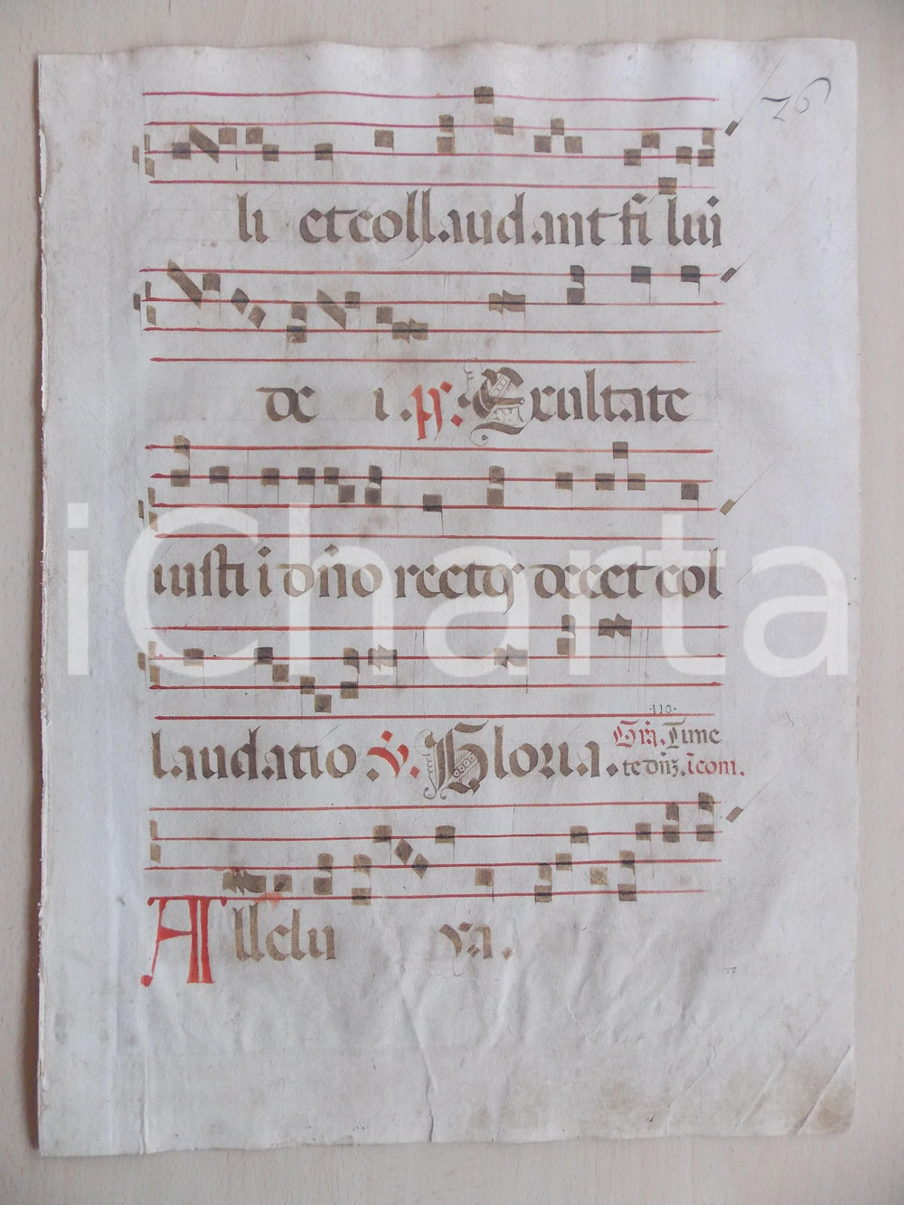 Libro, pubblicazione d epoca 1600 ca ANTIFONARIO ROMANO Pagina manoscritta canti rosso nero Salmo EXULTATE 1