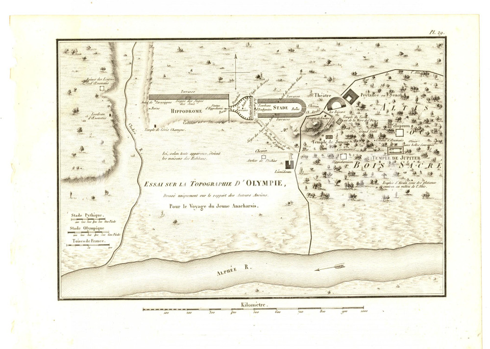 Stampa, bozzetto originale 1830 Anacharsis en GrÃ¨ce  Topographie d OLYMPIE Gravure TARDIEU pl. 29 1