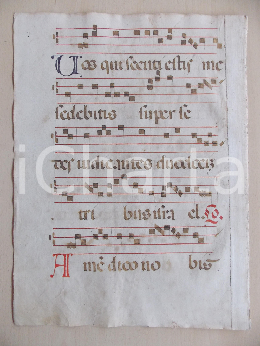 Libro, pubblicazione d epoca 1600 ca ANTIFONARIO ROMANO Pagina manoscritta canti rosso e nero Salmo VOS QUI 1