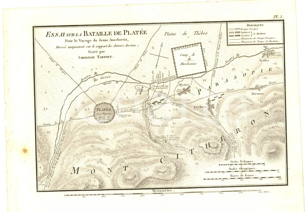 Stampa, bozzetto originale 1830 Anacharsis en GrÃ¨ce  Bataille de PLATEE Gravure TARDIEU pl. 5 1