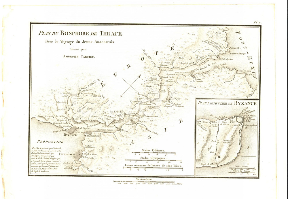 Stampa, bozzetto originale 1830 Anacharsis en GrÃ¨ce  Plan du BOSPHORE de THRACE Gravure TARDIEU pl. 7 1