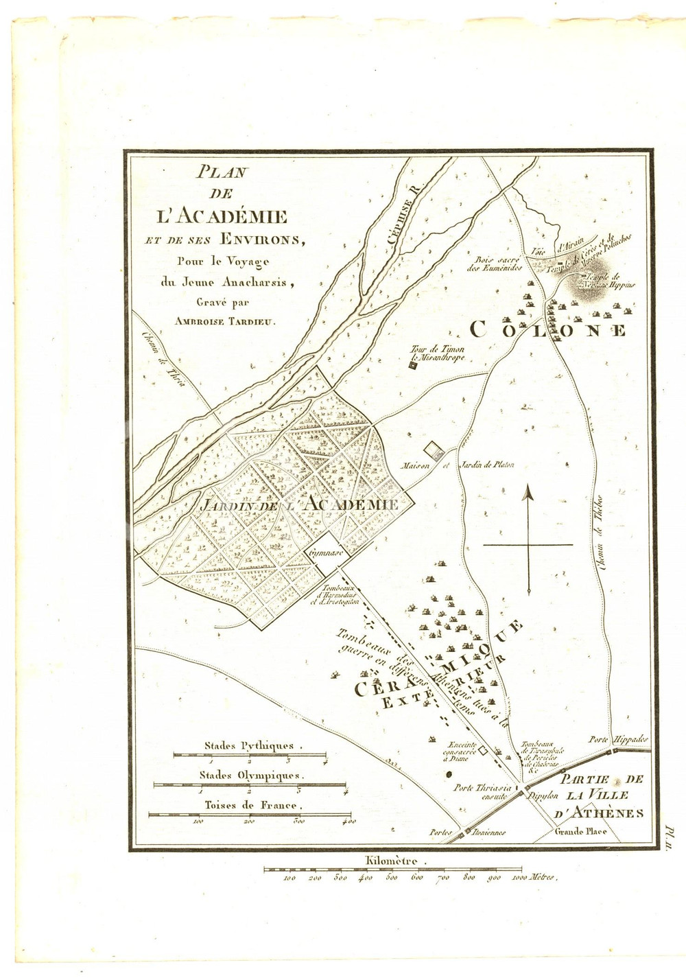Stampa, bozzetto originale 1830 Anacharsis en GrÃ¨ce  Plan de l AcadÃ©mie Gravure Ambroise TARDIEU pl. 11 1