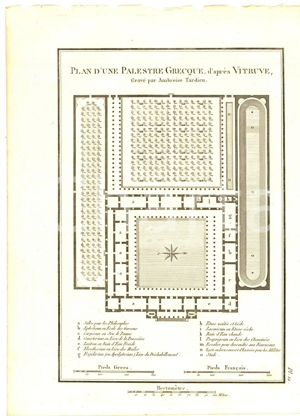 Stampa, bozzetto originale 1830 Anacharsis en GrÃ¨ce  Plan d une palestre grecque Gravure TARDIEU pl. 12 1