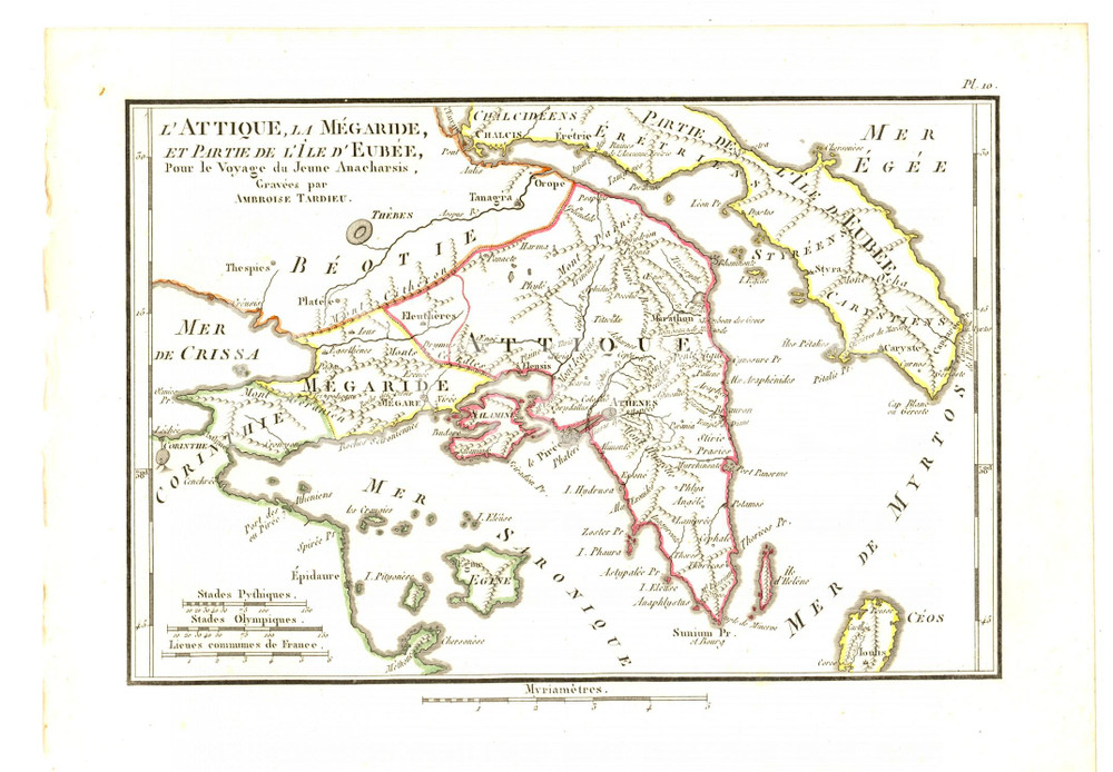 Stampa, bozzetto originale 1830 Anacharsis en GrÃ¨ce  ATTIQUE, MEGARIDE, EUBEE Gravure TARDIEU pl. 10 1