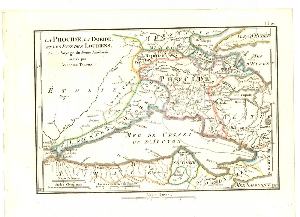Stampa, bozzetto originale 1830 Anacharsis en GrÃ¨ce  PHOCIDE DORIDE Pays LOCRIENS Gravure TARDIEU pl. 20 1