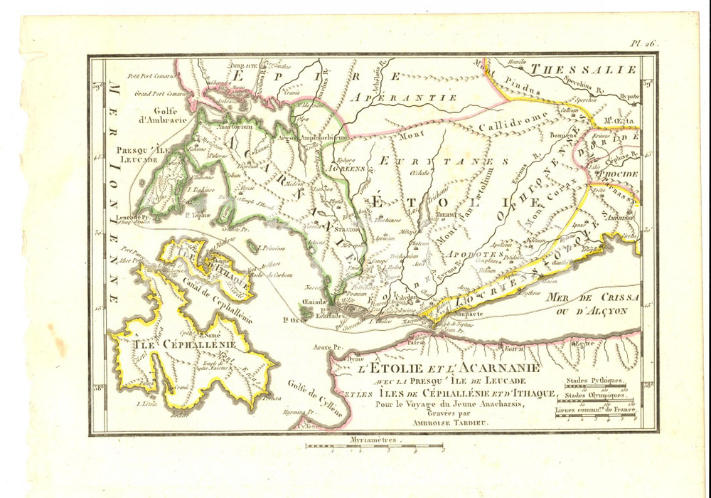 Stampa, bozzetto originale 1830 Anacharsis en GrÃ¨ce  ETOLIE et ACARNANIE Gravure TARDIEU pl. 26 1