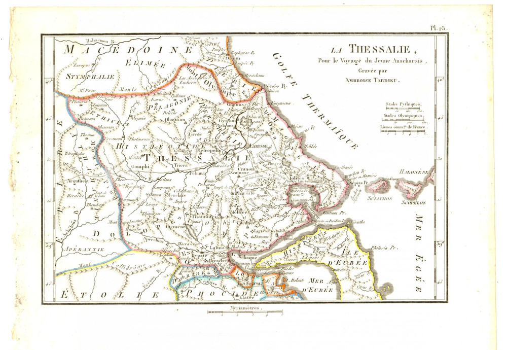 Stampa, bozzetto originale 1830 Anacharsis en GrÃ¨ce  La THESSALIE Gravure Ambroise TARDIEU pl. 25 1